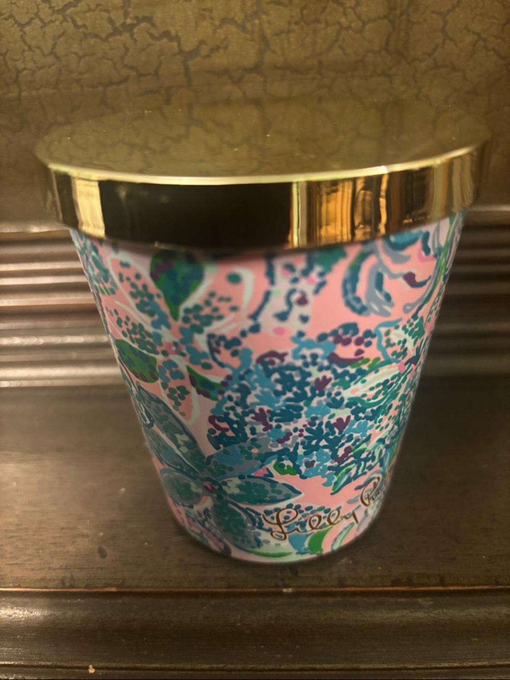 Lilly Pulitzer Pink Floral Decorative Jar with Gold Lid